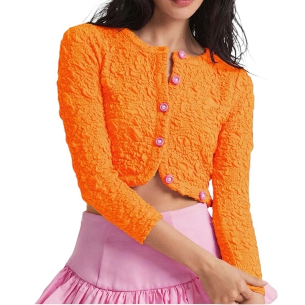LOVESHACKFANCY - NWT Neon Tangerine Senina Crop Cardigan Sz XS